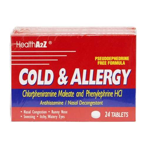 HealthA2Z Cold & Allergy Relief Chlorpheniramine Maleate & Phenylephrine HCL Dye Free 24 Tablets x 3pack (72 Tablets)