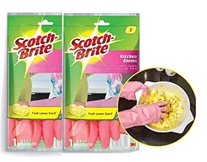 Scotch-Brite rubber Small Kitchen Gloves - Pack of 2 pairs, Pink