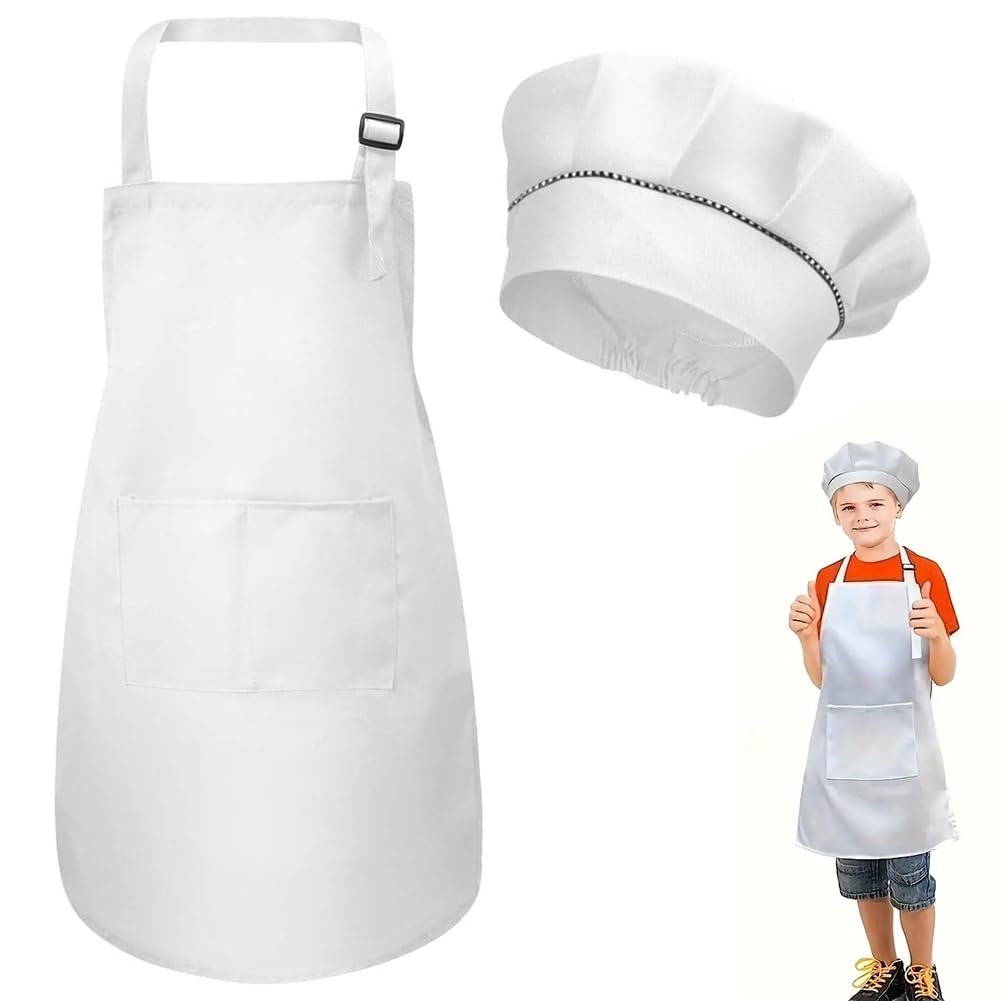 Delantal De Chef Para Niños Con Gorro De Cocinero - Cocina Infantil, Ajustable, Con Bolsillos Para Pintura - 6-13 Años