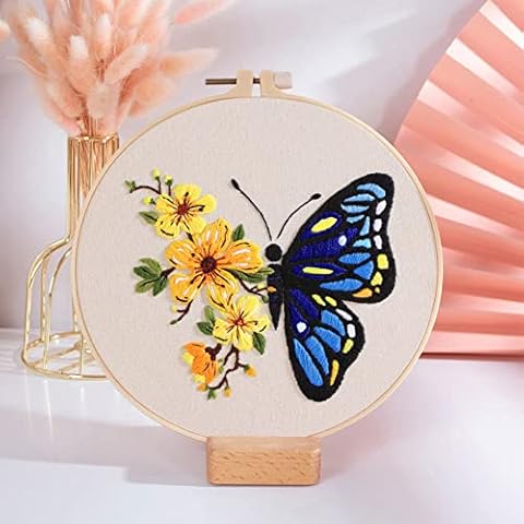 Embroidery Starter Kit for Beginners,Butterfly Flower Pattern Cross Stitch Kits Include Embroidery Hoop,Embroidery Cloth with Pattern,Color Thread,Needles,Art Craft Needlepoint Kits for Adults 1# Cover