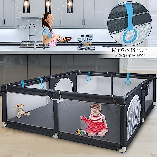 ONVAYA® Laufgitter | Laufstall für Babys | 160 x 200 cm | Schutzgitter für Kinder | Rechteckiges Krabbelgitter | Absperrgitter | Babyzaun in Grau | sicher & schadstofffrei