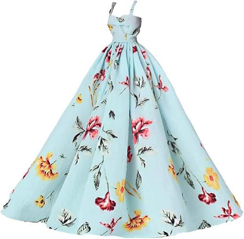 Panda Legends Vestido de muñeca floral azul hecho a mano, vestido de noche casual, vestido de fiesta de boda, ropa de muñeca para muñeca de 23