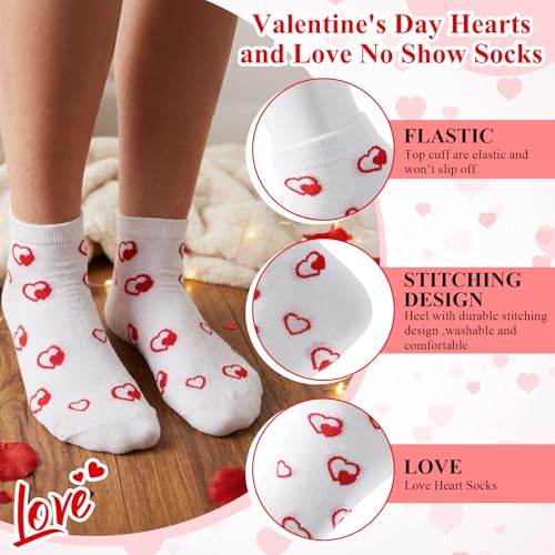 Image of Short Valentine Heart Socks for Women, Red Pink White Heart Ankle Crew Low Cut Galentines Socks Bulk for Women
