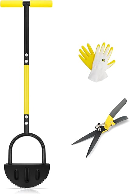 Byhagern Lawn Edging Tool, Manual Lawn Edger with Saw-Tooth, Heat Treated (Hardened) Head, Half Moon Lawn Edger Easy Into the Ground without Bending