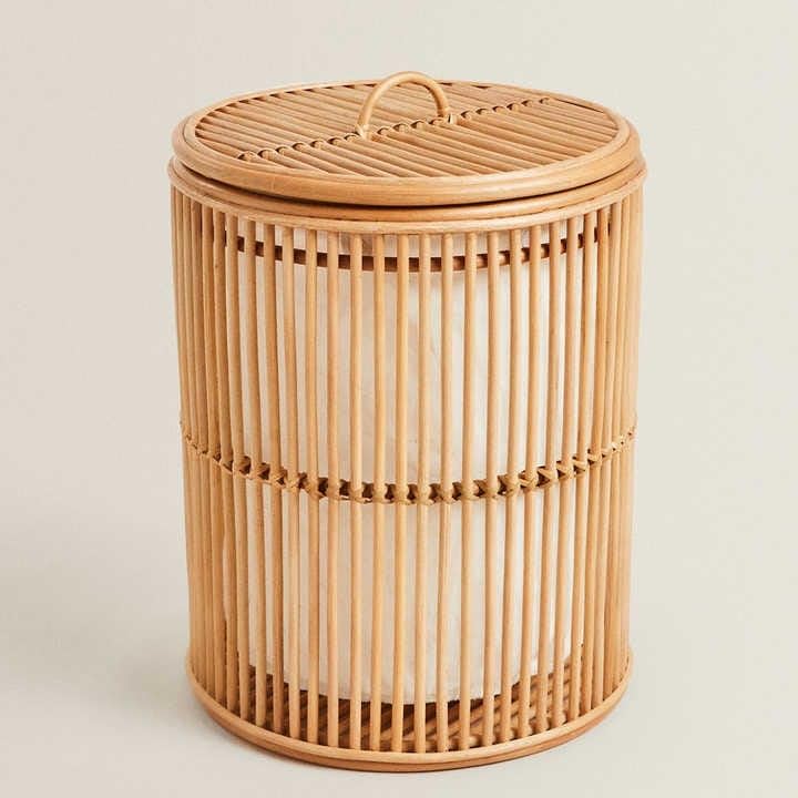 Image of Wicker Cane Laundry Basket with Lid & Removable Liner | Handwoven Natural Rattan Clothes Hamper for Bedroom, Bathroom & Laundry Room (BEIGE)