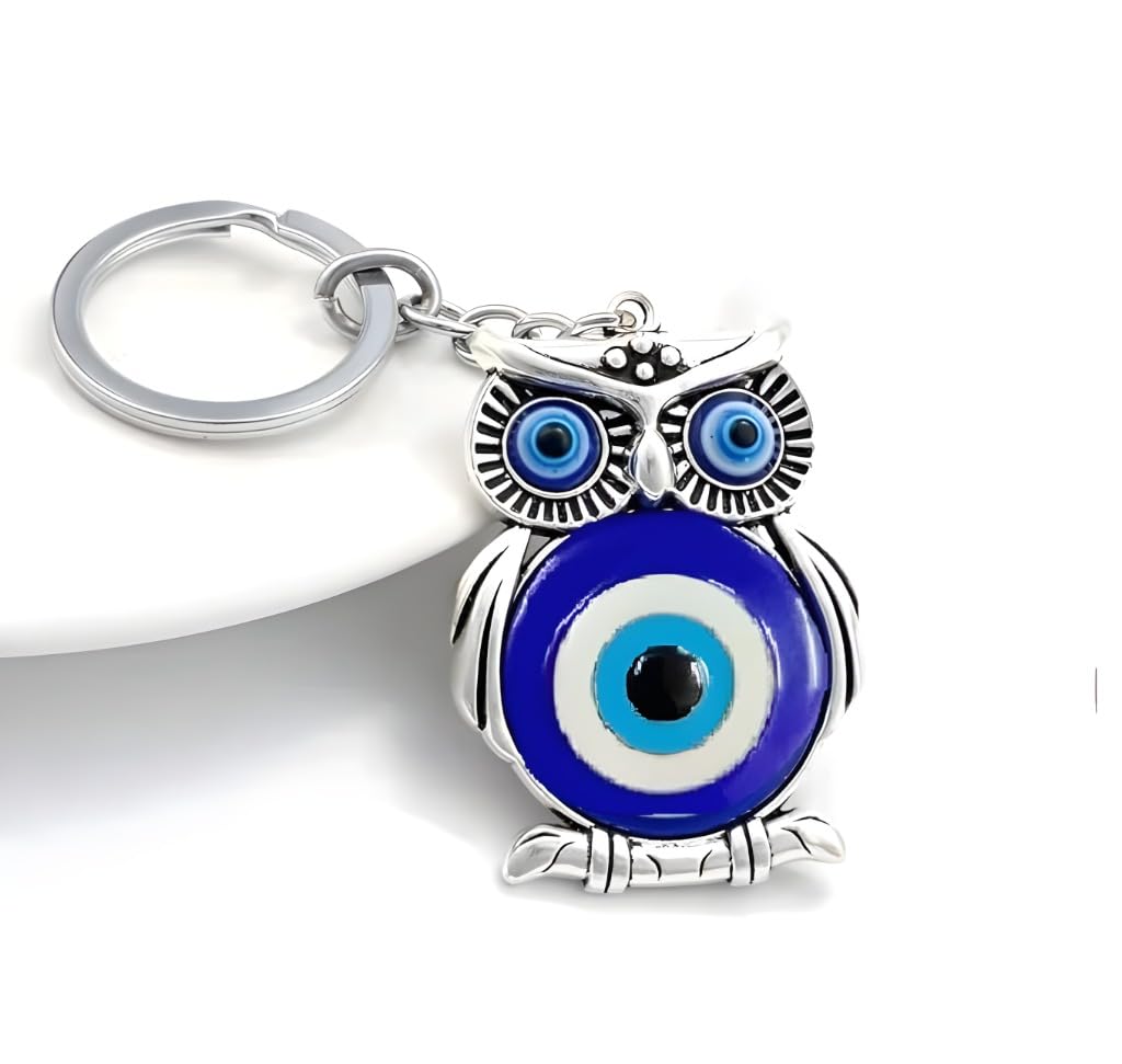 AutokraftZ Blue and Silver Evil Eye Keychain for Bike/Car – Stylish, Protective & Anti-Rust Key Ring, Durable Design, Perfect for Riders & Drivers, Adds Unique Touch to Your Vehicle (Pack of 1)