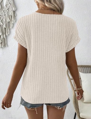 Image of LURANEE Womens Short Sleeve Sweaters V Neck Tops Lightweight Dressy Casual Shirts Work Blouses S-XXL