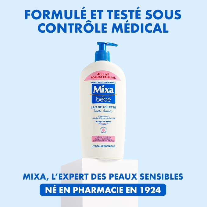 Mixa Bébé, Very Soft Toilet Milk, For Delicate Skin and Infants, With Vitamin E + Sweet Almond Oil, Optimal Compatibility - Image 4