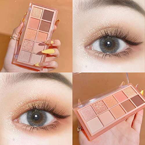 erinde 10 colors eyeshadow palette makeup - matte shimmer glitter eye shadow ultra-blendable high pigmented naturing-looking neutral nude eyeshadow pallet with professional brush peach color