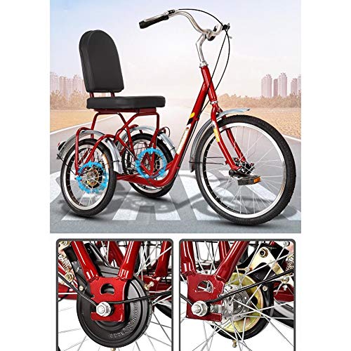 Zff Tricycle Adult 20Inch Wheels Single Speed 3 Wheel Bikes Pedal Three Wheel Tricycle With Large Basket For Recreation Shopping Picnics Exercise Men's Women's (Color : Red 1) #TOP5