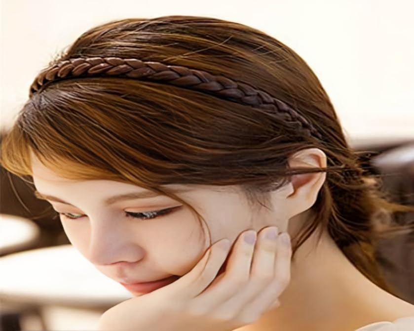 Braided Hair Band with Teeth, Synthetic Hair Braided Plates Non-Slip Headband, Hair Braid Accessories for Women & Girls, 1.2 inch, Brown, Pack of 1