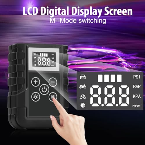 Mini Compressore D'Aria Portatile Auto, YOYOPOW Pompa Elettrica 150PSI per Bicicletta, Gonfia Elettrico per Palloncini con Schermo LCD Digitale e Torcia LED per Vetture/Bici/Moto/Scooter/Pallone - Immagine 3