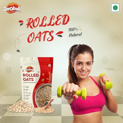 Image of Zerobeli Rolled Oats 1kg | 100% Natural & Wholegrain | High Protein & Fiber | Heart Healthy Breakfast Cereal | No Added Sugar | Ideal for Weight Management, Smoothies, Overnight Oats & Baking Recipes