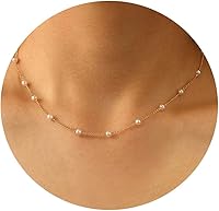 DIBOLA Dainty Pearl Necklace for Women 14K Gold/Silver Plated Freshwater Single Pearl Choker Thin Chain Y Drop Necklace