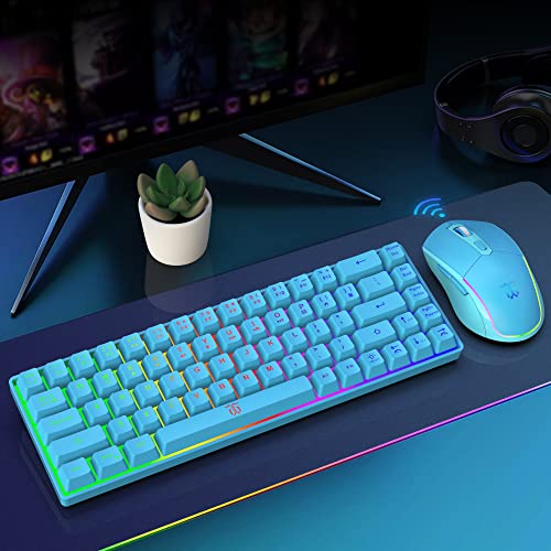 Snpurdiri 60% Wireless Gaming Keyboard And Mouse Combo,Led Backlit Rechargeable 2000Mah Battery,Small Membrane But Mechanical Feel Keyboard + 6D 3200Dpi Mice For Gaming,Business Office（Blue #TOP6