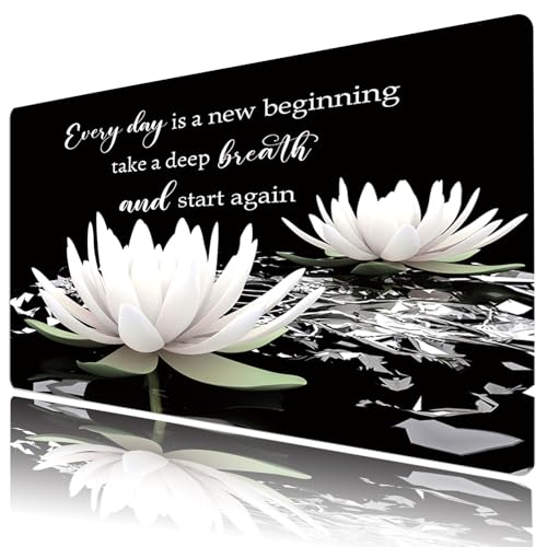 LB Black and White Floral Mouse Pad Plant Flower with Inspirational Quotes Large Mouse Pad for Desk Modern Aesthetic Desk Pad for Office and Home Non-Slip Rubber Base Mouse Mat 15.75L X 31.5W Inch