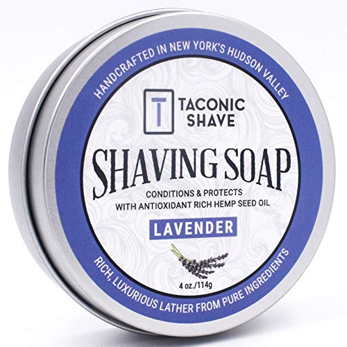 Taconic Shave Barbershop Quality Lavender Shaving Soap with Antioxidant-Rich Hemp Seed Oil, Artisan Made in New York's Hudson Valley