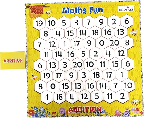 Image of Creative's Maths Fun Addition, 5-in-1 Maths Board Game, 60 Counters 4 Colours, 2 Sets 0-10 Play Cards, Five Addition Card Games Board Game, Build Addition Skills Ages 5+