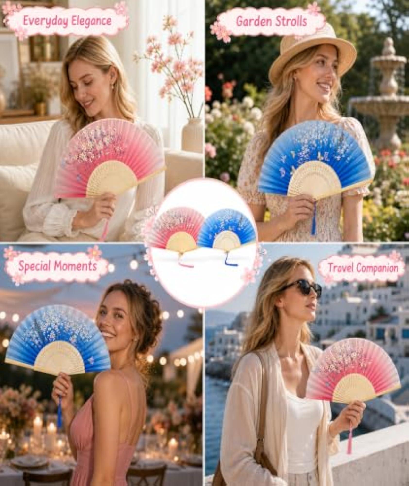 Gradient Chinese Hand Fan Set, Ideal for Dance Performances