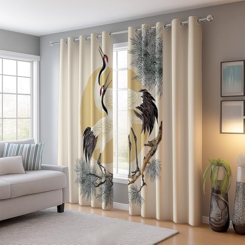 Beige 100% Cortinas Opacas con Ojales, Simple Acuarela Árbol Impresión Antiarrugas Cortinas Térmicas Durable, 117 An x 138 Al cm (2Paneles) Cortinas para Dormitorio Salon Cocina