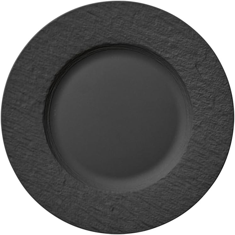 Villeroy & Boch Manufacture Rock Collection Dinner Plate, Set of 4, Premium Porcelain, Made in Germany, 10.5 in Diameter, Dishwasher and Microwave Safe, Black