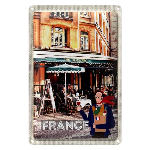 Plaque en tôle vintage | Scène de Paris Bistro | Décoration France | 20 x 30 cm