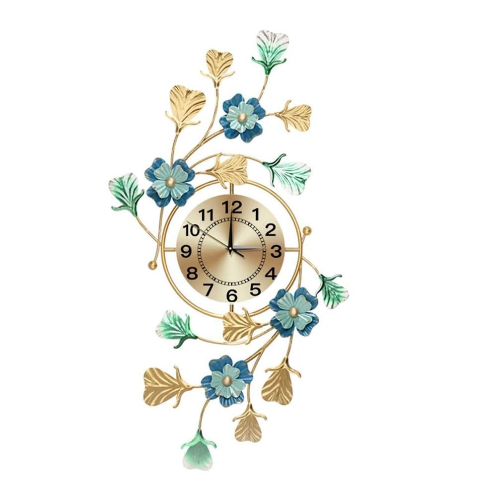 SaryEdge Wall Clockwall Clocks for Living Room Decor - Large 3D Metal Leaf Design Clock with Silent Movement for Wall Decor, 87 * 50Cm,B-B,A,A,A