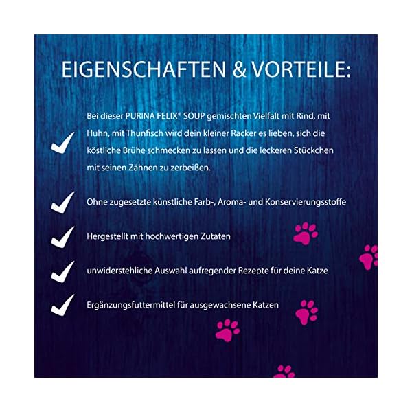 FELIX Soup, Suppe für Katzen mit zarten Stückchen, Sorten-Mix, 8er Pack (8 x 6 Beutel à 48g) – Bild 3