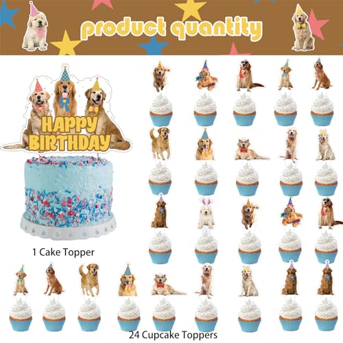 25 Pcs Golden Retriever Kuchen Dekorationen Golden Retriever Kuchen Topper Cupcake Toppers für Golden Retriever Hund Geburtstag Dekorationen Golden Retriever Party Dekorationen
