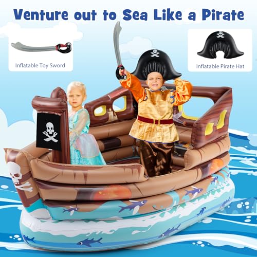 COSTWAY Inflatable Pirate Ship Bouncy House with Sword and Hat - Image 2