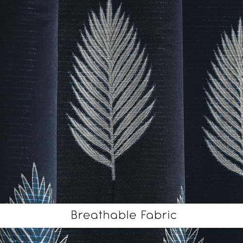 Image of FRESH FROM LOOM Stylish 9ft Jacquard Curtains | Modern Finish | Blocks 80% Light | Long Door & Window Ready | Anti-Wrinkle, Luxury Curtain (9ft, Navy-Blue, 2pc Set)