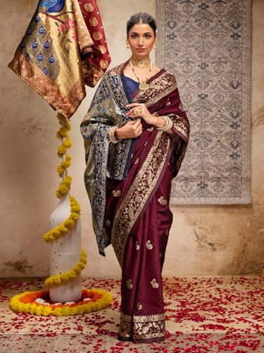 Image of SIRIL Women's Paithani jacquard Silk Saree |Chandrakor Paithani jacquard Saree With Unstitched Blouse Piece
