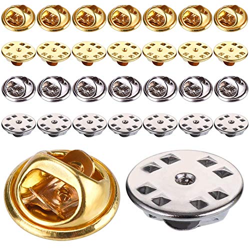 Onwon 30 Pieces Brass Butterfly Cluth Badge Insignia Clutches - No Tool Required, Pin Backs Locking Bulk Metal Pin Keepers Locking Clasp (Gold & Silver)