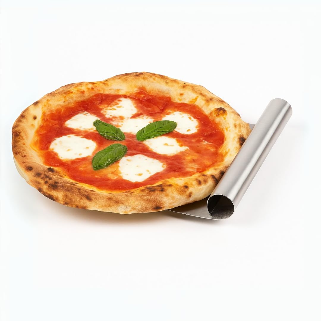 G3 Ferrari G10032 Forno Pizza Pizzeria Snack Napoletana Forno Pizza Plus Evo, Doppia Pietra Refrattaria, con Ricettario e Palette inclusi, Nero+ R10006RS Raschietto Porzionatore INOX