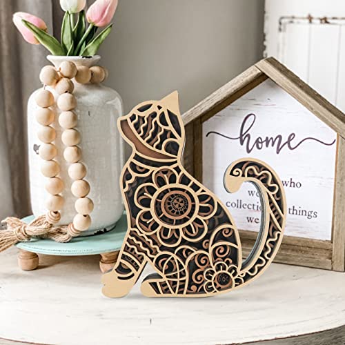 Figura decorativa de gato de madera multi-capa de 6.3 pulgadas miniatura 4