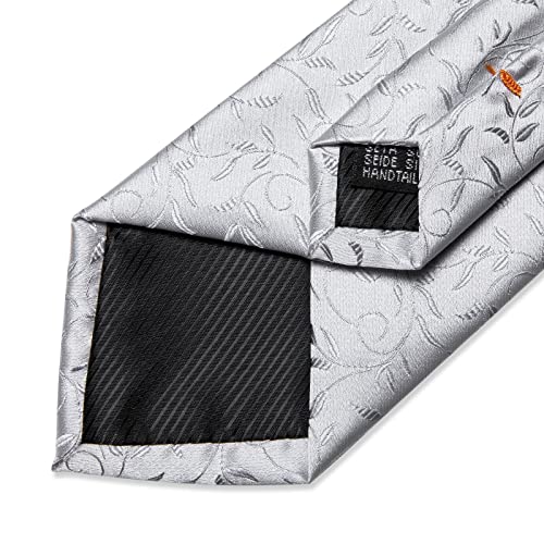 Image of DiBanGu Silk Floral Ties for Men Woven Paisley Necktie and Tie Clip Handkerchief Cufflinks Set for Party Wedding