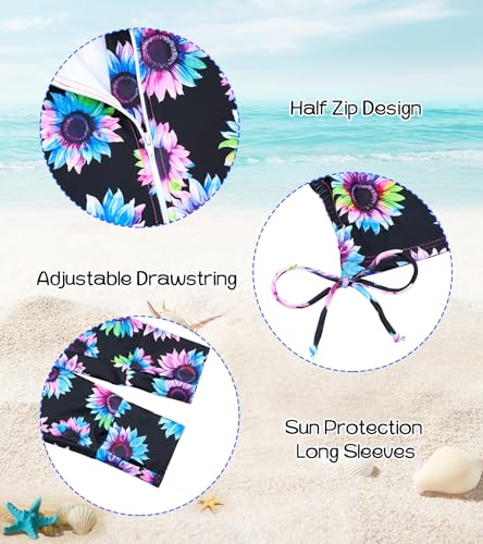 Image of Vogseek 3-12T Girls Rash Guard 2 Pieces Bathing Suit Long Sleeve Swimsuit Swimming Skirt with Shorts Swimwear