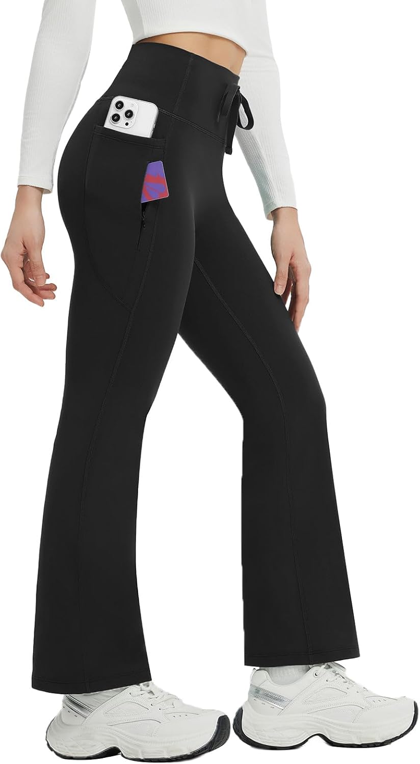 baleaf Women's Fleece Lined Pants Winter Thermal Warm Bootcut Flare Leggings Hiking Yoga Pants with Zip Pockets Cold Weather