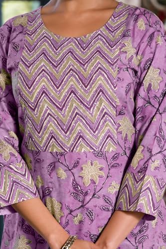 Image of MIRCHI FASHION Women's Straight Fit Pure Cotton Jaipuri Floral Printed Sequins Thread Work Kurta Set with Dupatta and Trouser