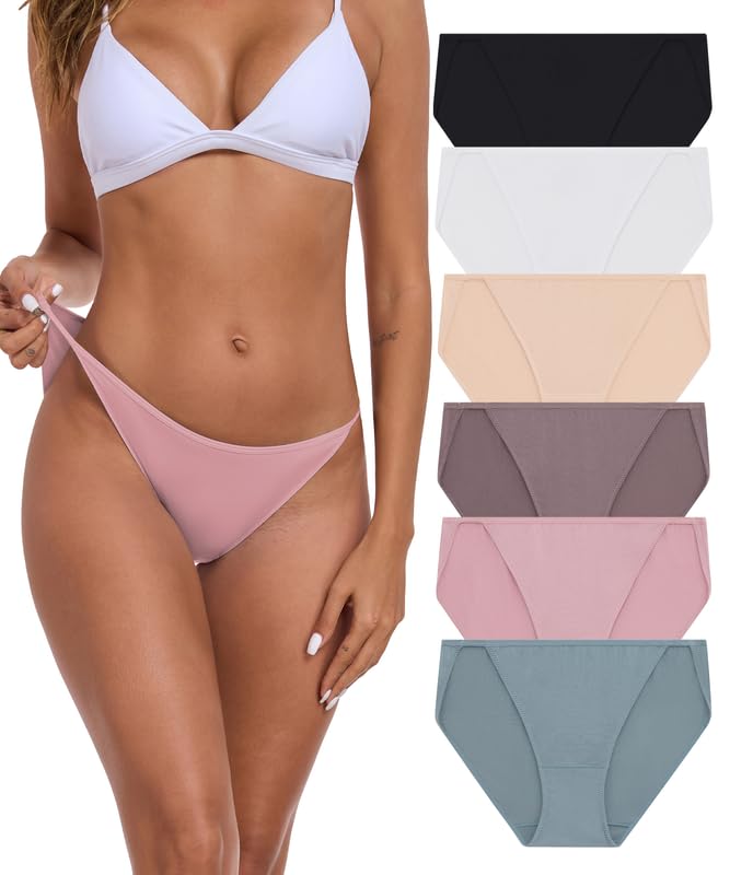 ANLIQI Womens High Cut String Bikini Underwear Soft Modal Low Rise No Show Panties Plus Size Bikini Panties