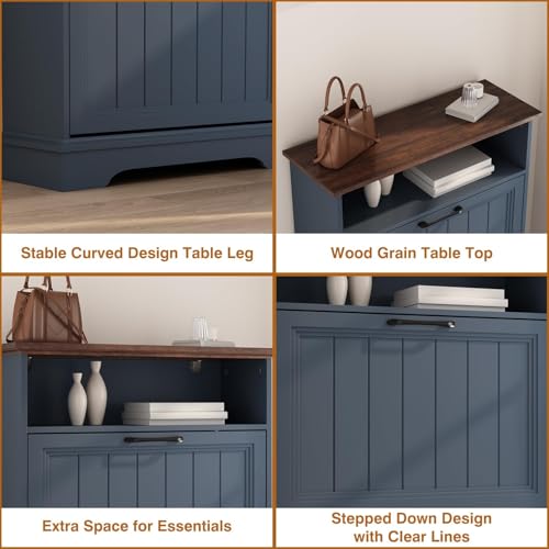 Image of 24 inch W Hidden Shoe Storage Cabinet with 2 Flip Drawers & Open Storage