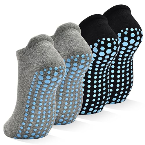 Image of SkiBeaut Grips Non Slip Socks for Women, 4 Pairs Yoga Pilates Anti Skid Woman Hospital Gripper Socks (5-12)
