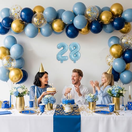 Image of TONIFUL 2 Set Light Blue Number Balloons 16 Inch 0-9 Mylar Foil Balloons 20 Pcs Small Custom Digital Ballons for Boys Birthday Baby Boy Shower Graduation Anniversary Ocean Party Decorations