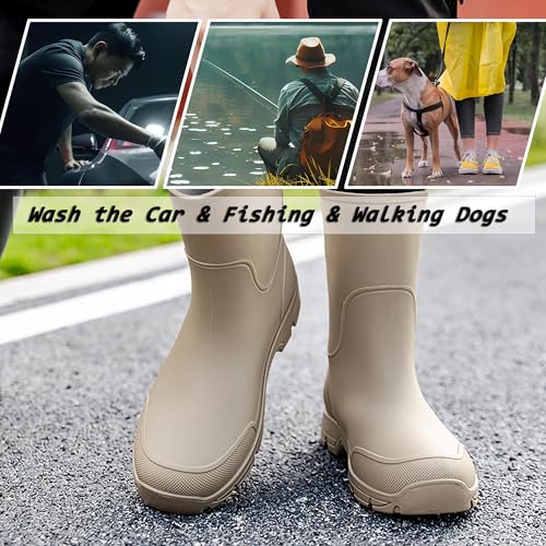 Image of WOWSTICK Waterproof Rain Boots for Men and Women Lightweight Slip Resistant Fishing Deck Garden Mid-calf Outdoor Work Booties