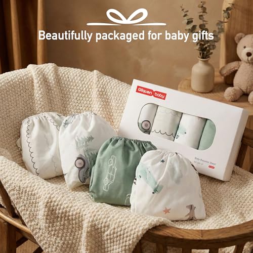 Image of Gllquen Baby Bedside Sleeper Bassinet Sheets 33x20 Inch 4 Pack Girl Boy | Soft OEKO-TEX Certified Bassinet Crib Sheet, Compatible with Baby Delight, Newton Rectangle Bassinet Mattress, Green Car