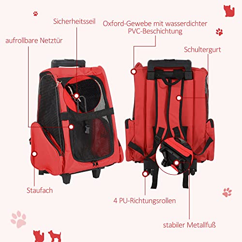 PawHut Hundetrolley Transporttasche Tragetasche für Tiere 2in1 Rucksack und Trolley 35x27x49 cm rot