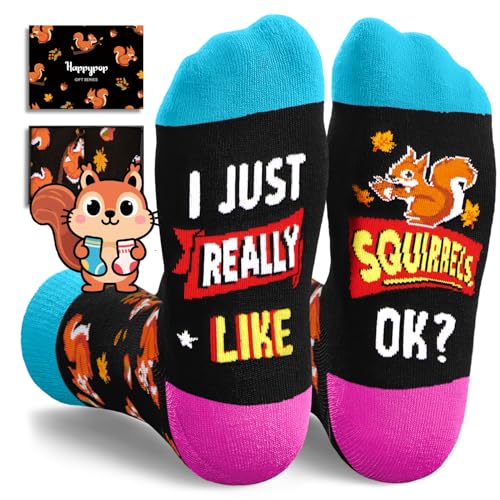 HAPPYPOP Squirrel Socks for Women Men - Squirrel Lover Gifts for Teens, Funny Animal Socks, Xmas Stocking Stuffers