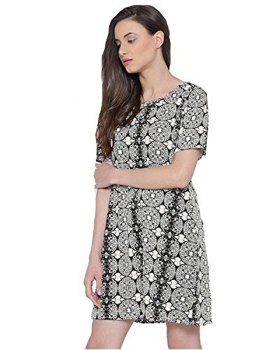 Image of Sera Women White & Black Printed A-Line Dress