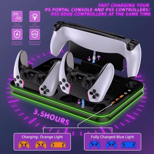 PlayStation Portal Charger, PS5 Stand and Cooling Station with RGB LED Controller Charging Dock Accessories, PS5 Edge Controller and PS Portal Charger, Headset and Remote Holders - Image 4