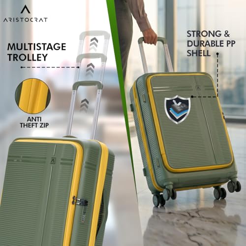 Image of Aristocrat Solana Set of 3 Trolley Bag 53, 65 & 75cm | S+M+L | Hard Luggage | 8-Wheel Suitcase with Laptop Compartment | TSA Lock with Anti-Theft Zipper | 3 Years International Warranty (Green)